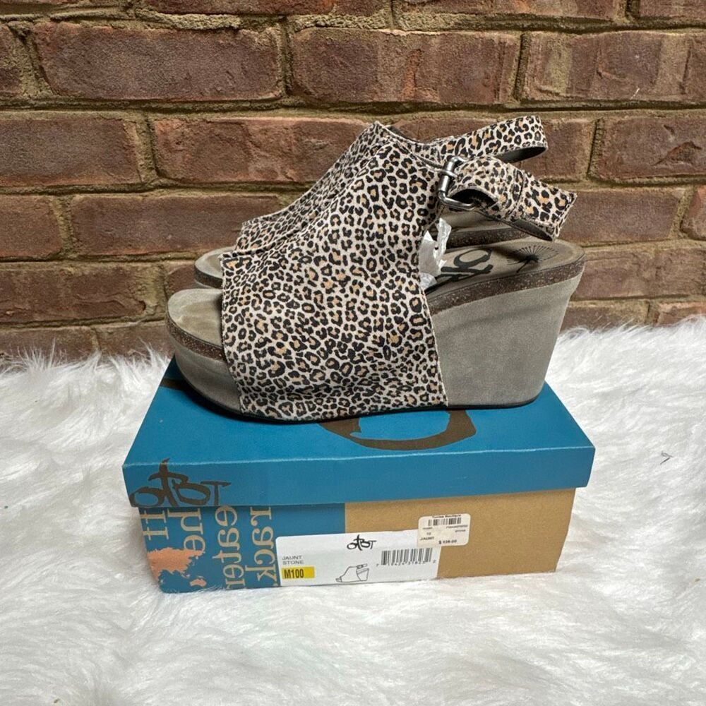 OTBT Women’s Jaunt Stone Cheetah Leather Wedge Platform Open Toe Sz 10 - Picture 11 of 11